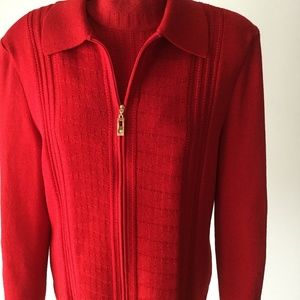 St. John Knits Red Cardigan Set